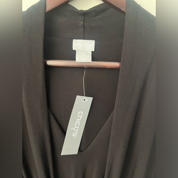 CHICO'S Soft Stretch Solid Black Pleated Dress Size 3 US 16 / 18 / XL NWT - Picture 2 of 9